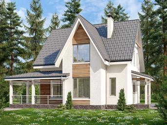 Одноэтажный дом с мансардой, тремя спальнями и террасой